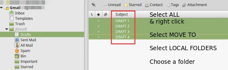 imap right click move to local folders