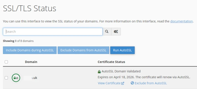 cpanel security ssl tls status 2