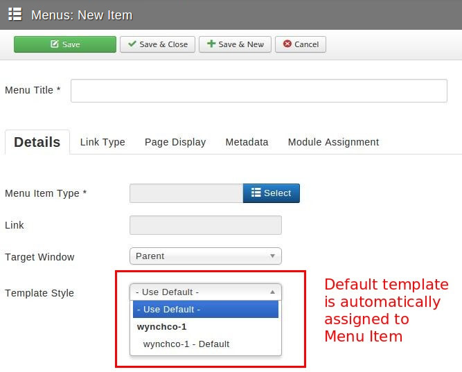 menu manager menu items edit template style