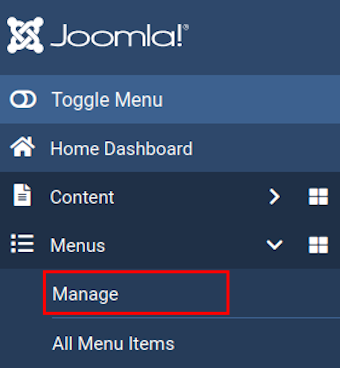 dashboard menus manage