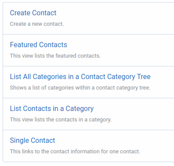 menu items 3 contacts