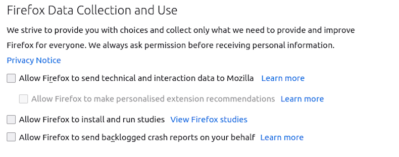 firefox 6 data collection and use