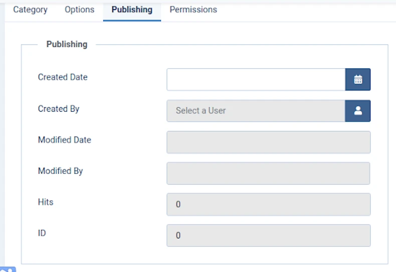 categories 5 publishing tab