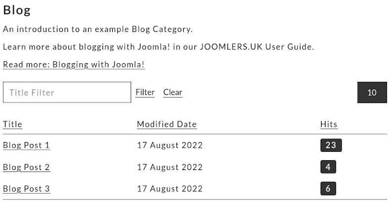blog menu link category list