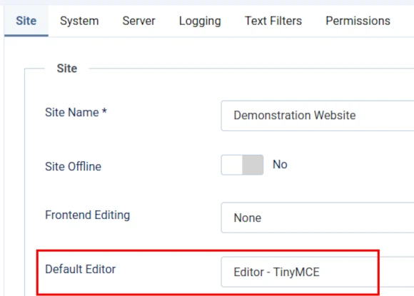 Assign TinyMCE as global editor