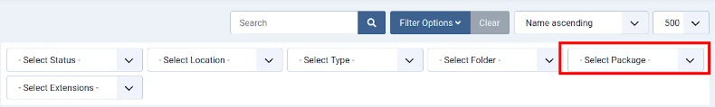 extensions manager package filter