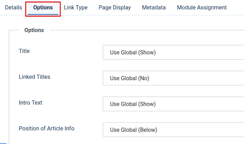 menu item 5 options 1