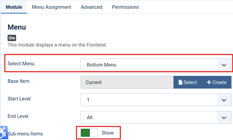 module manager new menu assign