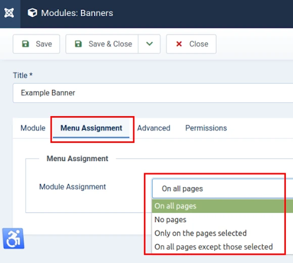 modules assign menu