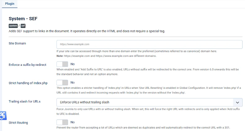 plugins system sef default