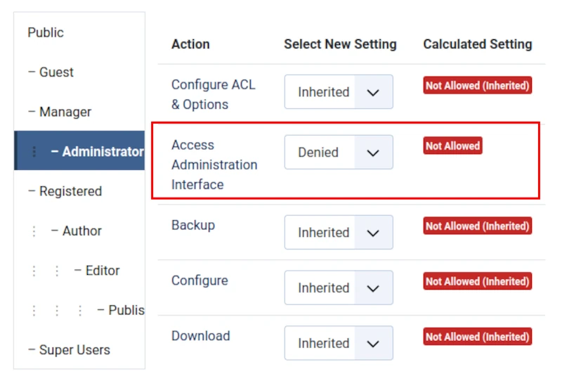akeeba backup options permissions admin 2 denied
