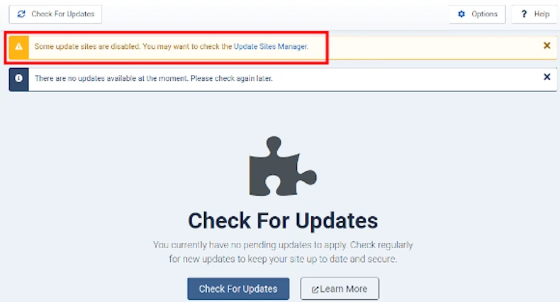 extension update check 3 warning